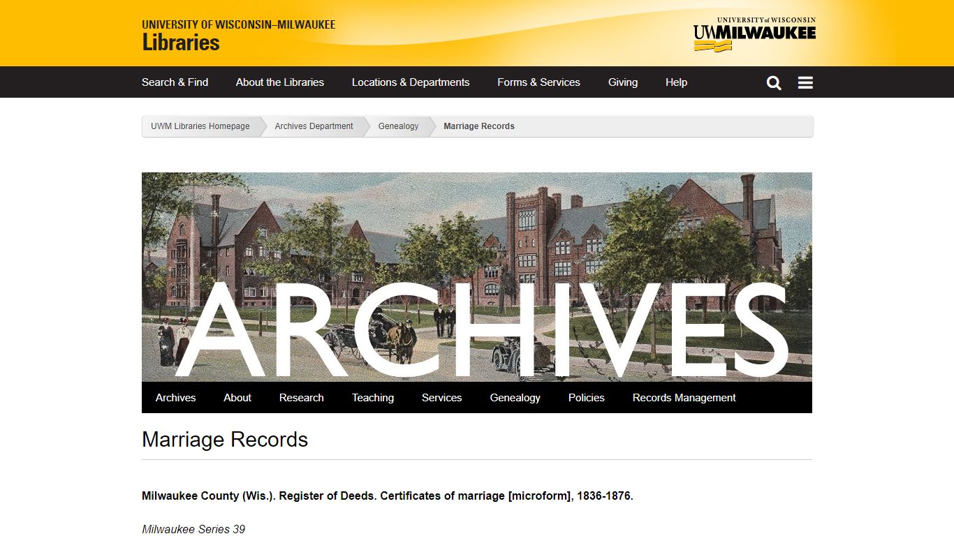 Marriage Records - UWM Libraries