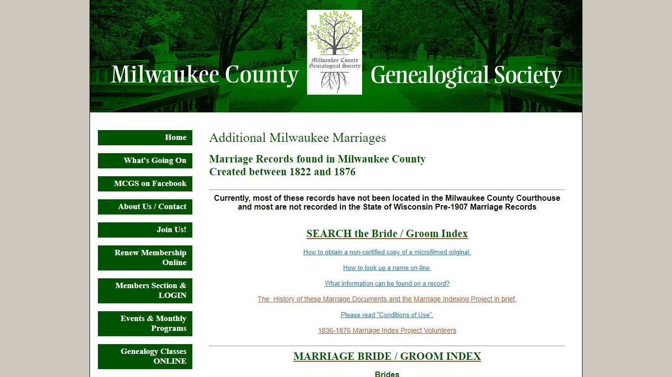 Milwaukee County Genealogical Society - Milwaukee Marriages